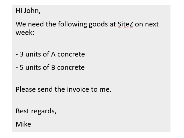 Purchase Order Example in Construction