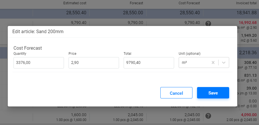 Construction project costs forecasting