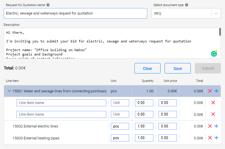 Easily create an RFQ on Planyard construction bidding software