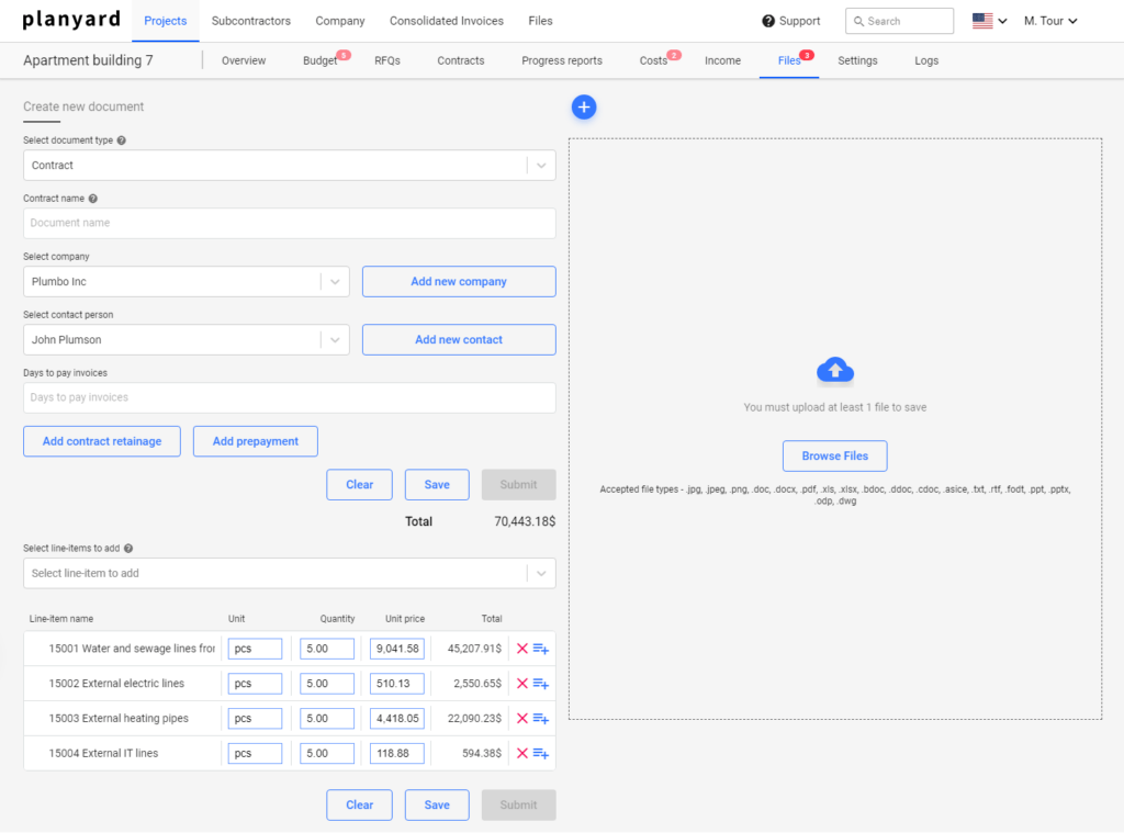 Subcontractor contract management