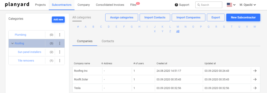 Subcontractor management