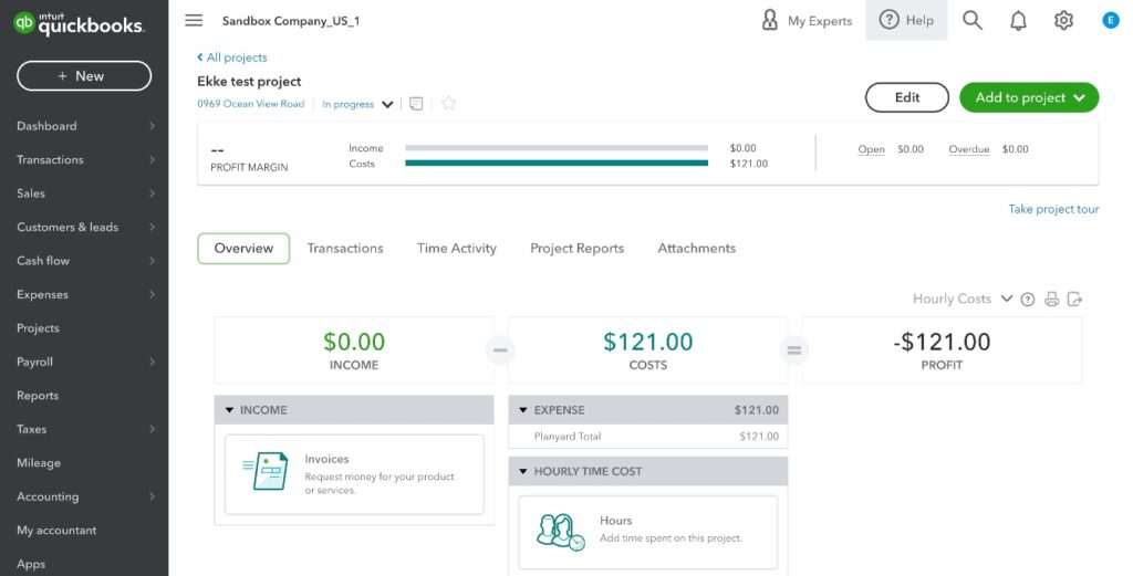 Project profitability report in QuickBooks Online