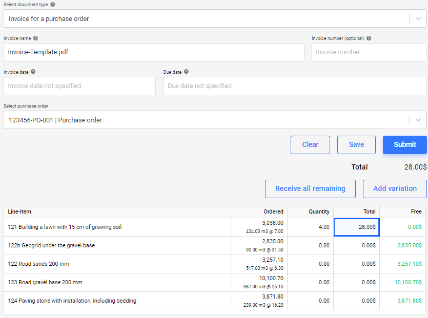 Approving a purchase invoice for the purchase order and reviewing the purchase order payment summary