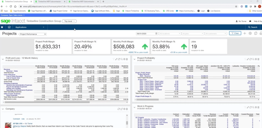 Sage Intacct Project Dashboard to track project financial performance