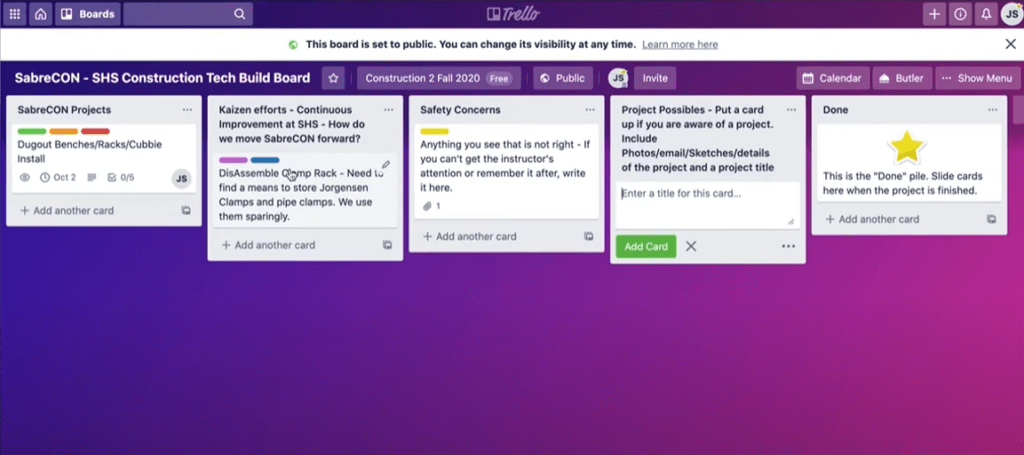 Trello projects dashboard